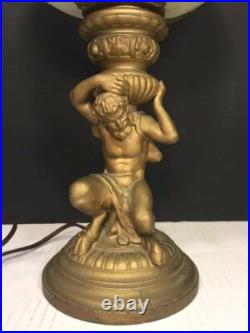 Vintage Slag Glass Urn Lamp Elegantly Decorated Gold Gilt Base Glass Prisms