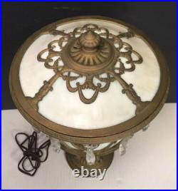 Vintage Slag Glass Urn Lamp Elegantly Decorated Gold Gilt Base Glass Prisms