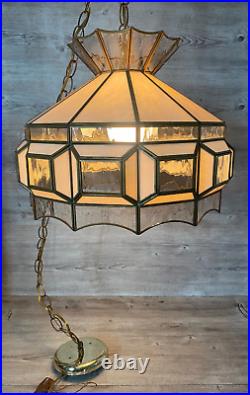 Vintage Slag Leaded Stained Glass Ceiling Mount Hanging Tiffany Style Light 15