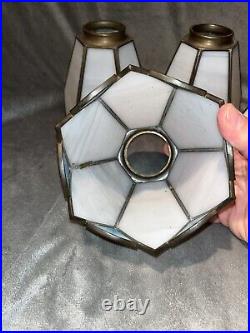 Vintage Slag Stained Glass Lamp Light Shades White Blue Bells 2 Fitter Set Of 4
