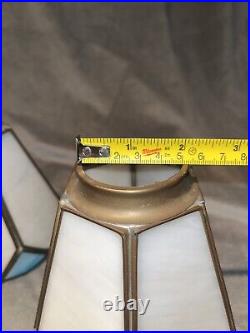 Vintage Slag Stained Glass Lamp Light Shades White Blue Bells 2 Fitter Set Of 4