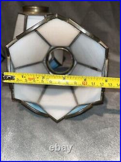 Vintage Slag Stained Glass Lamp Light Shades White Blue Bells 2 Fitter Set Of 4