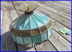 Vintage Slag Swag Light Ceiling Stained Hanging Lamp 18 Diameter Yellow Blue
