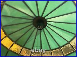 Vintage Slag Swag Light Ceiling Stained Hanging Lamp 18 Diameter Yellow Blue