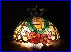 Vintage Stained Glass Ceiling Lamp Floral Design