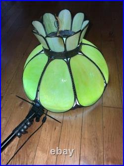 Vintage Stained Glass Green Slag Hanging Light Fixture Tulip Design