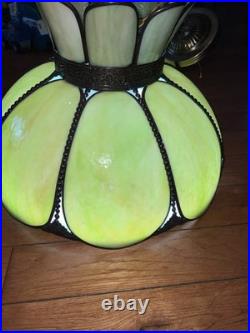 Vintage Stained Glass Green Slag Hanging Light Fixture Tulip Design