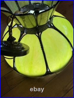 Vintage Stained Glass Green Slag Hanging Light Fixture Tulip Design