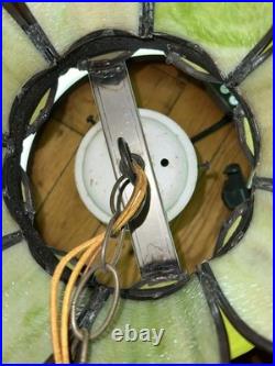 Vintage Stained Glass Green Slag Hanging Light Fixture Tulip Design