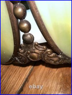 Vintage Stained Glass Green Slag Hanging Light Fixture Tulip Design