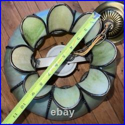 Vintage Stained Glass Green Slag Hanging Light Fixture Tulip Design