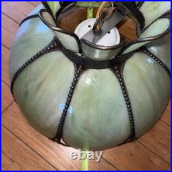 Vintage Stained Glass Green Slag Hanging Light Fixture Tulip Design