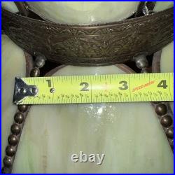 Vintage Stained Glass Green Slag Hanging Light Fixture Tulip Design