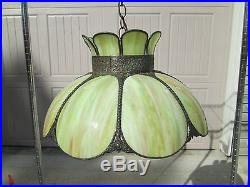 Vintage Stained Glass Green Slag Swirl Jadeite Light Hanging Lamp Fixture Shade