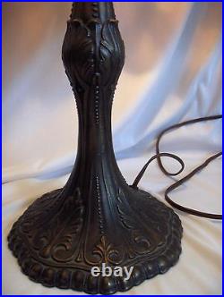 Vintage Stained Glass Slag Table Lamp King's Crown Shade Brown & White NICE