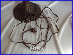 Vintage Stained Glass Slag Table Lamp King's Crown Shade Brown & White NICE