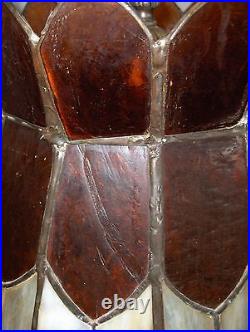 Vintage Stained Glass Slag Table Lamp King's Crown Shade Brown & White NICE