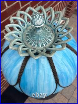 Vintage Stained Sky Blue 14 Panel Slag Glass 2 Light Parlor Tulip Table Lamp 34 Vintage Stained Sky Blue 14 Panel Slag Glass 2 Light Parlor Tulip Table Lamp 34