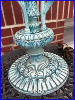 Vintage Stained Sky Blue 14 Panel Slag Glass 2 Light Parlor Tulip Table Lamp 34 Vintage Stained Sky Blue 14 Panel Slag Glass 2 Light Parlor Tulip Table Lamp 34