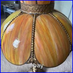 Vintage Stained Slag Glass 2 Light Parlor Tulip Table Lamp 30 Vintage Stained Slag Glass 2 Light Parlor Tulip Table Lamp 30