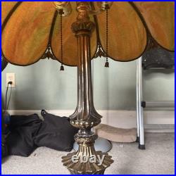 Vintage Stained Slag Glass 2 Light Parlor Tulip Table Lamp 30