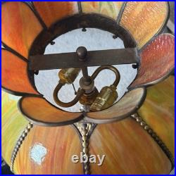 Vintage Stained Slag Glass 2 Light Parlor Tulip Table Lamp 30