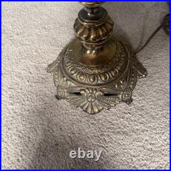 Vintage Stained Slag Glass 2 Light Parlor Tulip Table Lamp 30 Vintage Stained Slag Glass 2 Light Parlor Tulip Table Lamp 30