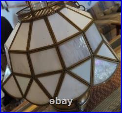 Vintage Stained Slag Glass Brass Swag Lamp Large Chimney Lighting 48 Panels