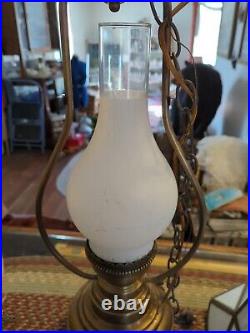 Vintage Stained Slag Glass Brass Swag Lamp Large Chimney Lighting 48 Panels