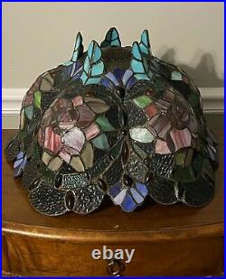 Vintage Stained Slag Glass Lamp Shade Victorian Tiffany Style 16