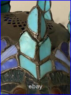 Vintage Stained Slag Glass Lamp Shade Victorian Tiffany Style 16