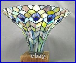 Vintage Stained & Slag Leaded Glass Torchiere Pendant Lamp Shade 3 1/2W Fitter