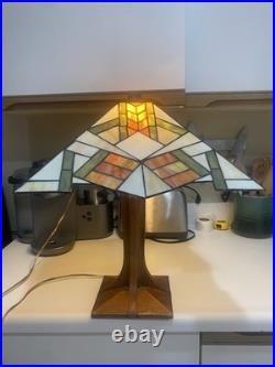 Vintage Stickley Style Arts And Crafts Slag Glass Lamp Unique Art Deco