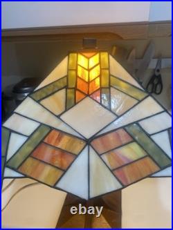 Vintage Stickley Style Arts And Crafts Slag Glass Lamp Unique Art Deco