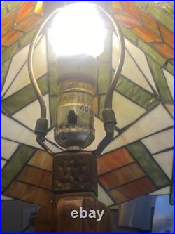 Vintage Stickley Style Arts And Crafts Slag Glass Lamp Unique Art Deco