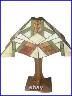 Vintage Stickley Style Arts And Crafts Slag Glass Lamp Unique Art Deco