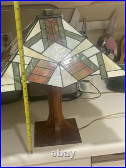 Vintage Stickley Style Arts And Crafts Slag Glass Lamp Unique Art Deco