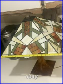 Vintage Stickley Style Arts And Crafts Slag Glass Lamp Unique Art Deco