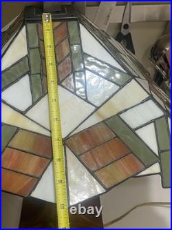 Vintage Stickley Style Arts And Crafts Slag Glass Lamp Unique Art Deco