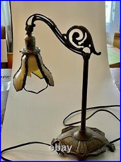 Vintage Table Bridge Lamp with Antique Slag Glass Shade