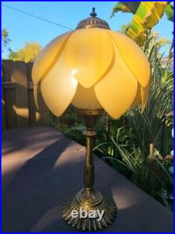 Vintage Table Lamp Light 29H x 16W with TULIP or LOTUS Plastic Slag Look Shade Vintage Table Lamp Light 29H x 16W with TULIP or LOTUS Plastic Slag Look Shade
