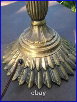 Vintage Table Lamp Light 29H x 16W with TULIP or LOTUS Plastic Slag Look Shade Vintage Table Lamp Light 29H x 16W with TULIP or LOTUS Plastic Slag Look Shade