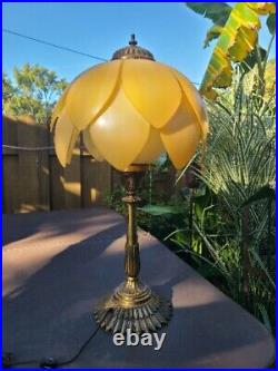 Vintage Table Lamp Light 29H x 16W with TULIP or LOTUS Plastic Slag Look Shade Vintage Table Lamp Light 29H x 16W with TULIP or LOTUS Plastic Slag Look Shade