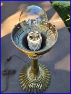 Vintage Table Lamp Light 29H x 16W with TULIP or LOTUS Plastic Slag Look Shade Vintage Table Lamp Light 29H x 16W with TULIP or LOTUS Plastic Slag Look Shade