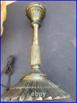 Vintage Table Lamp Light 29H x 16W with TULIP or LOTUS Plastic Slag Look Shade Vintage Table Lamp Light 29H x 16W with TULIP or LOTUS Plastic Slag Look Shade