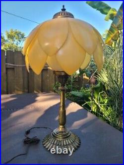 Vintage Table Lamp Light 29H x 16W with TULIP or LOTUS Plastic Slag Look Shade Vintage Table Lamp Light 29H x 16W with TULIP or LOTUS Plastic Slag Look Shade