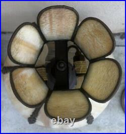 Vintage Table Lamp with Convex Curved Beige Slag Glass and Double Socket Base Vintage Table Lamp with Convex Curved Beige Slag Glass and Double Socket Base