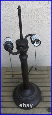 Vintage Table Lamp with Convex Curved Beige Slag Glass and Double Socket Base