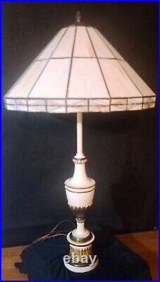 Vintage Tall Elegant Solid Brass Stiffel Lamp With Slag Glass Shade Heavy