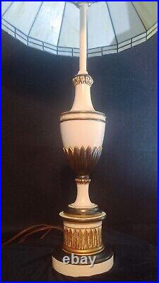 Vintage Tall Elegant Solid Brass Stiffel Lamp With Slag Glass Shade Heavy